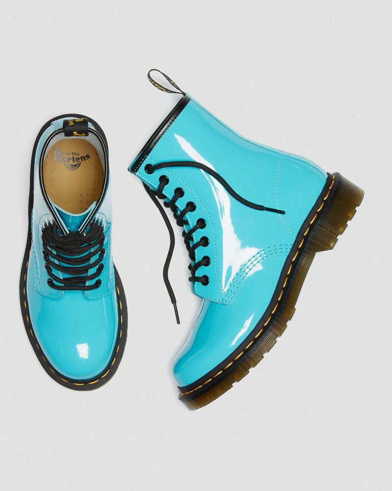 Women's Dr Martens 1460 Patent Leather Lace Up Boots Turquoise | AU 193WNB